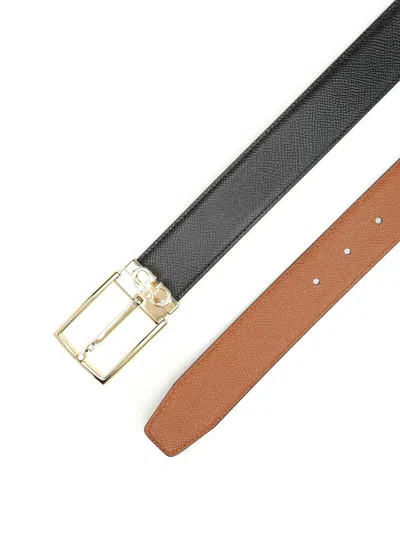 Ferragamo Rectangular-buckle Leather Belt In Black