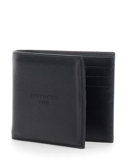 Givenchy Men Black Bi-fold Wallet With Embossed Logo Lettering On The Front In Grained Leather Man In Black