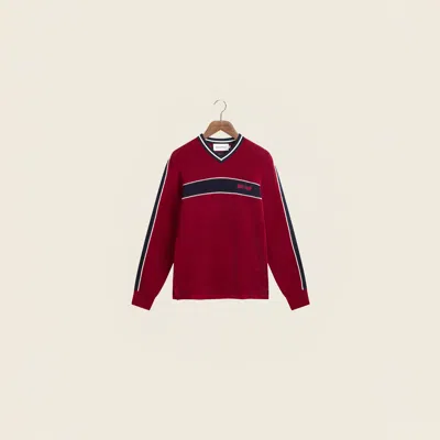 House Of Sunny Joey Stripe-trimmed Fine-knit Top In Red