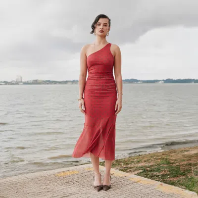 House Of Sunny Womens Red Polka-dot Asymmetric Stretch-woven Maxi Dress