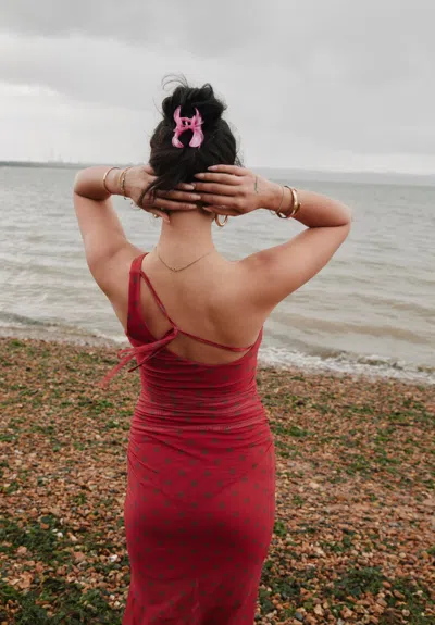 House Of Sunny Womens Red Polka-dot Asymmetric Stretch-woven Maxi Dress