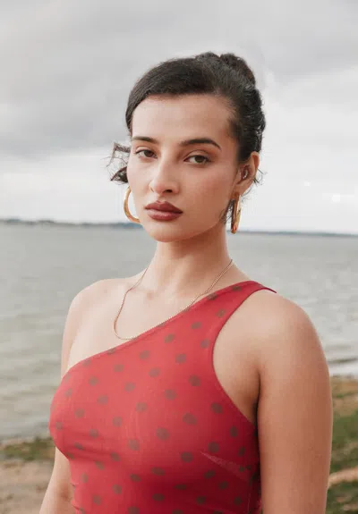 House Of Sunny Womens Red Polka-dot Asymmetric Stretch-woven Maxi Dress