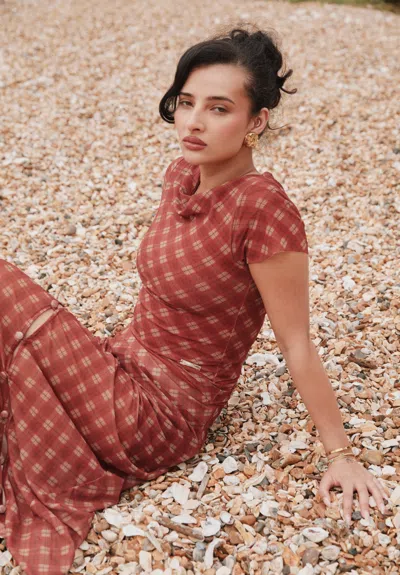 House Of Sunny Womens Retro Check Asymmetric Stretch-woven Midi Skirt Multi