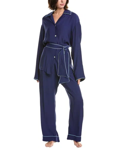 Sleeper 2pc Miss Cat Belted Lounge Set In Blue
