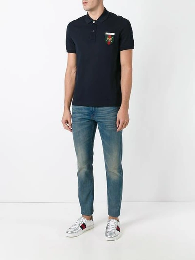 Shop Gucci Tiger Tapered Denim Jeans In Blue