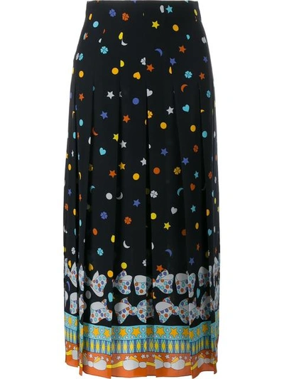 Gucci Pleated Printed Silk Crepe De Chine Midi Skirt In Black