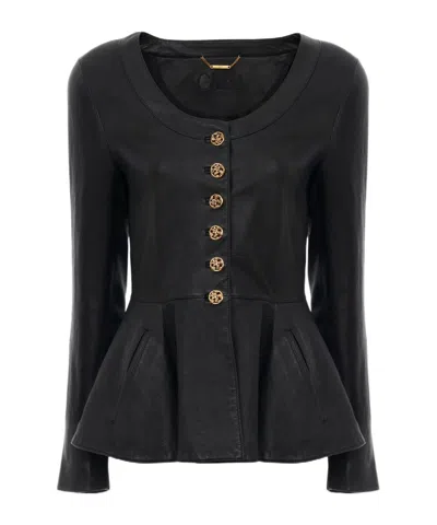 Chloé Leather Jacket Button Detail Long Sleeves In Black