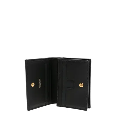 Tom Ford Natural Grain Leather Padlock Compact Wallet In Black