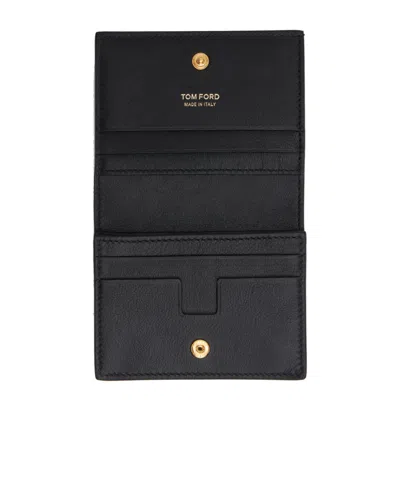 Tom Ford Natural Grain Leather Padlock Compact Wallet In Black