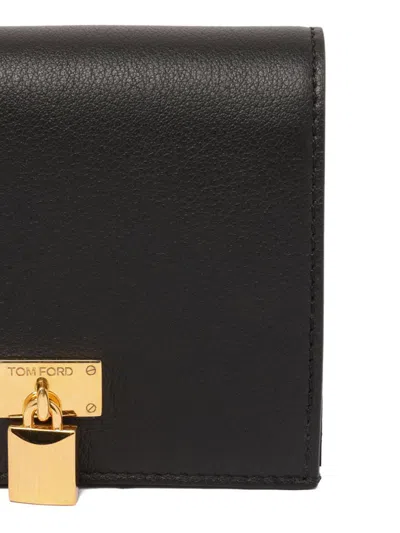 Tom Ford Natural Grain Leather Padlock Compact Wallet In Black