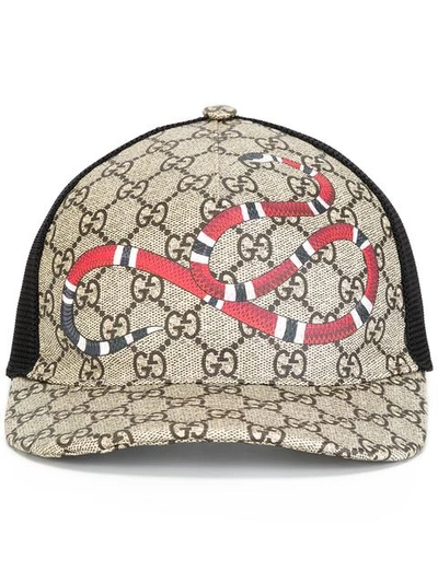 Gucci Rap Baseball Cap With Snake And Gg Logo Detailing In Brown | ModeSens