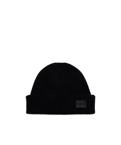 Paul Smith Ribbed Texture Hat Folded Cuff In Black