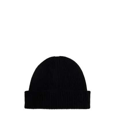 Paul Smith Ribbed Texture Hat Folded Cuff In Black