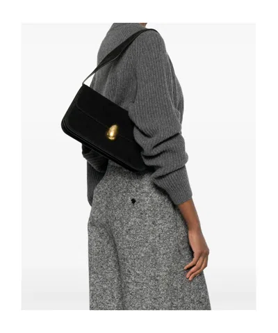 Neous Clasp-fastening Suede Shoulder Bag In Black