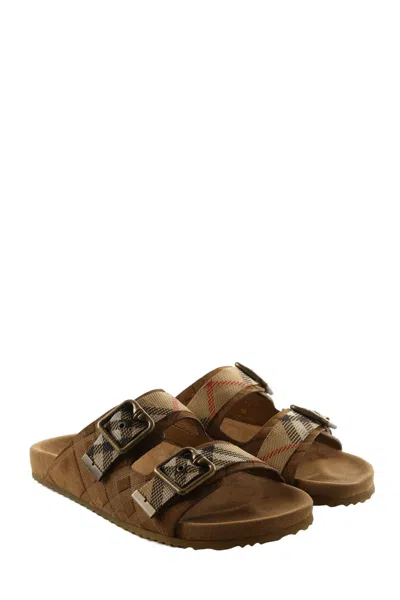 Burberry Check Pattern Flat Sandals Dual Straps In Multi