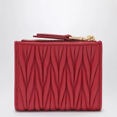 Miu Miu Small Quilted Nappa Wallet In Red