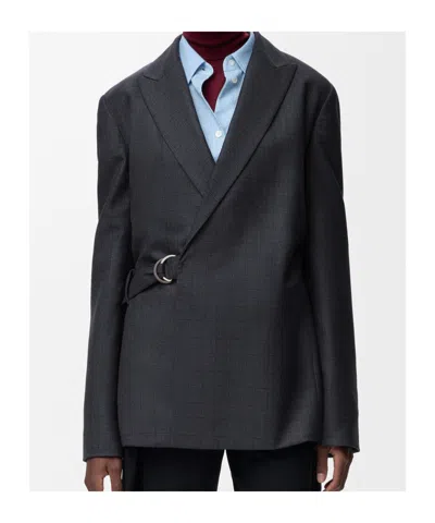 Loewe Wool Check Draped Blazer In Gray