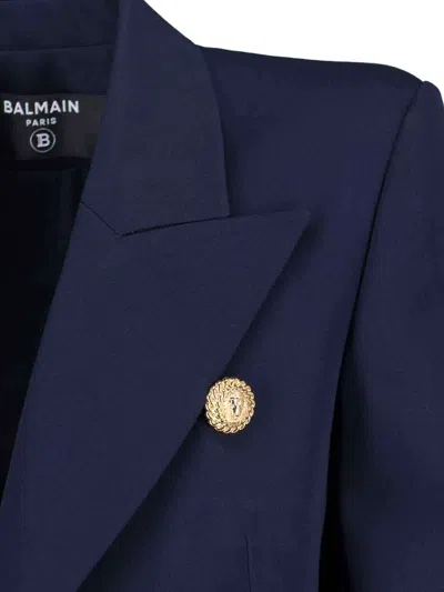 Balmain Double Breasted Jacket In Blue