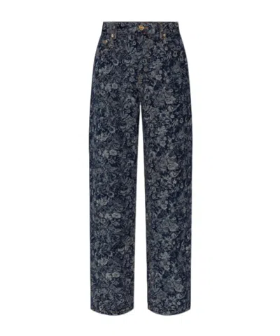 Ganni Floral-pattern Jeans In Blue