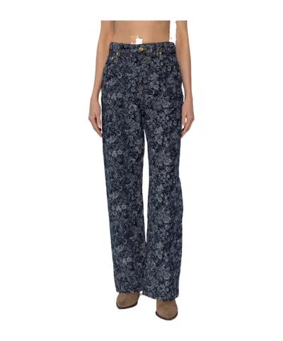 Ganni Floral-pattern Jeans In Blue