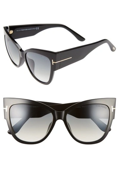 Shop Tom Ford Anoushka 57mm Special Fit Butterfly Sunglasses In Black/ Gradient Grey Lenses