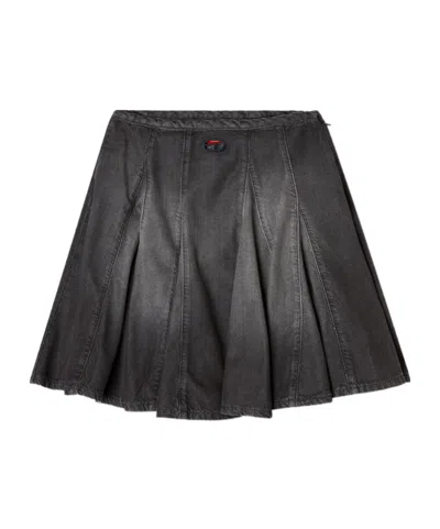 Diesel De-spiki-s Short Denim Skirt With Washed-out Effect In Black