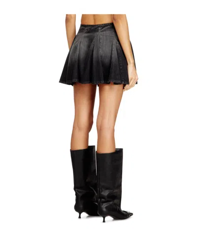 Diesel De-spiki-s Short Denim Skirt With Washed-out Effect In Black