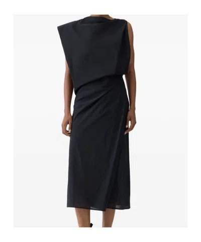 Jacquemus Drap Cotton-blend Poplin Midi Dress In Black
