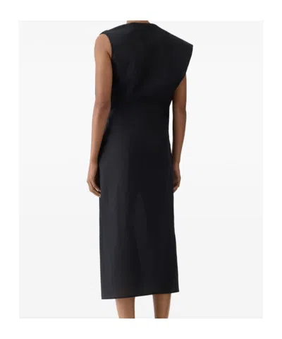 Jacquemus Drap Cotton-blend Poplin Midi Dress In Black