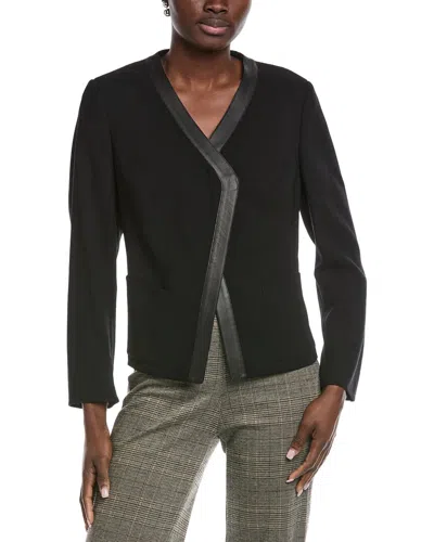 Akris Saphir Leather-trim Wool Jacket In Black