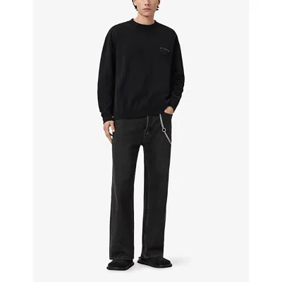 Allsaints Mens Jet Black Xander Branded-print Cotton-jersey Sweatshirt Xxl In Multi