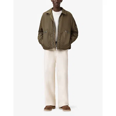Allsaints Mens Khaki Brown Fallon Oversized Shell Bomber Jacket In Brown