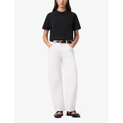 Allsaints Womens Black Lisa Brand-embroidered Cotton-jersey T-shirt Xs