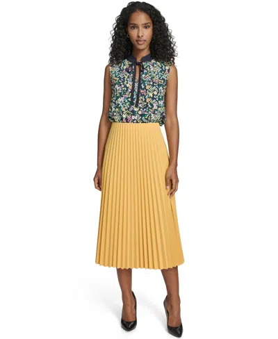 Tommy Hilfiger Solid Pleated Pull-on Midi Skirt In Deep Maize In Yellow