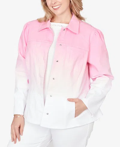 Ruby Rd. Plus Size Ombre Denim Peplum Collared Jacket In Pink