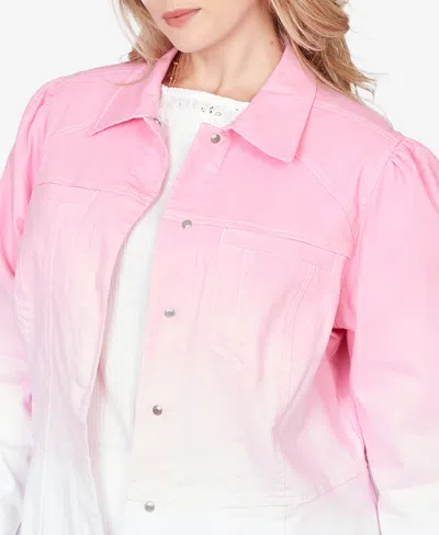 Ruby Rd. Plus Size Ombre Denim Peplum Collared Jacket In Pink