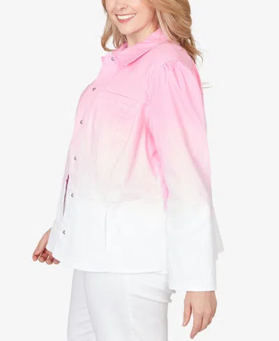 Ruby Rd. Plus Size Ombre Denim Peplum Collared Jacket In Pink