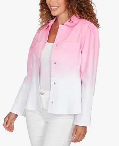 Ruby Rd. Petite Ombre Denim Peplum Jacket In Pink