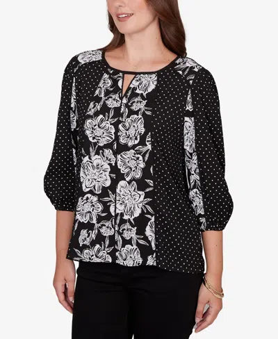 Ruby Rd. Petite Floral Panel Crinkle Knit Peasant Top In Multi