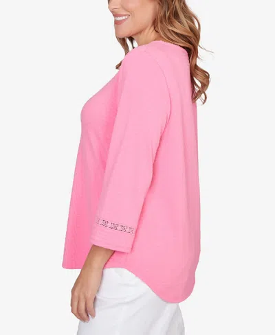 Ruby Rd. Plus Size Solid Clip Dot Lace Trim Knit Top In Pink