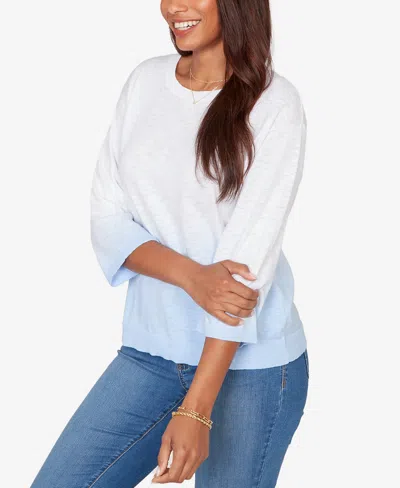 Ruby Rd. Petite Dip Dye Ombre Cotton Pullover Sweater In Blue