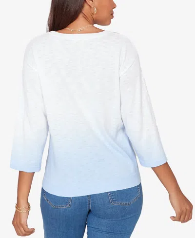 Ruby Rd. Petite Dip Dye Ombre Cotton Pullover Sweater In Blue