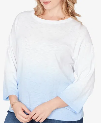 Ruby Rd. Plus Size Dip Dye Ombre Cotton Pullover Sweater In Blue