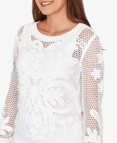 Ruby Rd. Petite Crochet Pullover Sweater In White