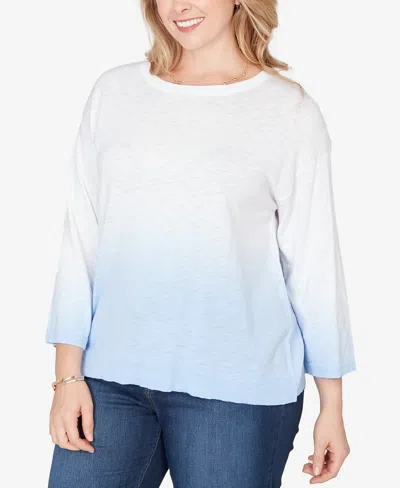 Ruby Rd. Plus Size Dip Dye Ombre Cotton Pullover Sweater In Blue