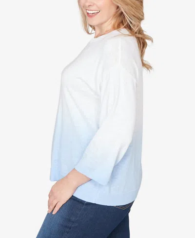 Ruby Rd. Plus Size Dip Dye Ombre Cotton Pullover Sweater In Blue