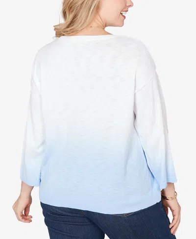 Ruby Rd. Plus Size Dip Dye Ombre Cotton Pullover Sweater In Blue