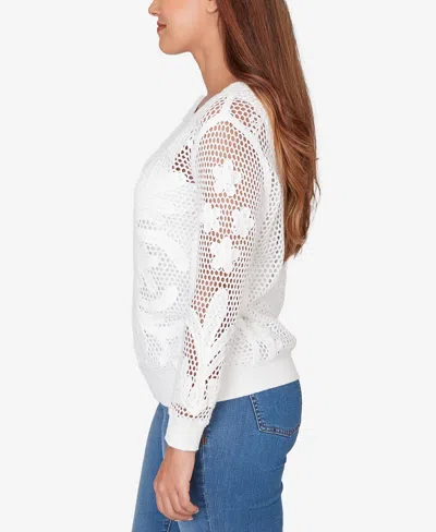 Ruby Rd. Petite Crochet Pullover Sweater In White