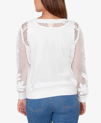 Ruby Rd. Petite Crochet Pullover Sweater In White