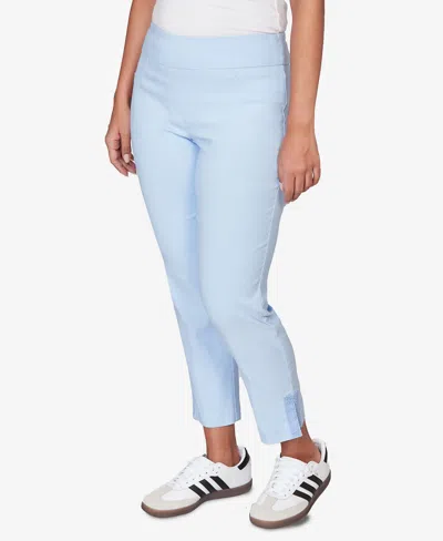 Ruby Rd. Petite Lace Trim Pull On Silky Tech Ankle Pants In Blue